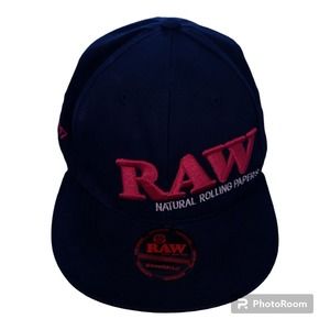 RAW Rolling Papers Snapback Hat Black Embroidered with Poker & Stash Pocket